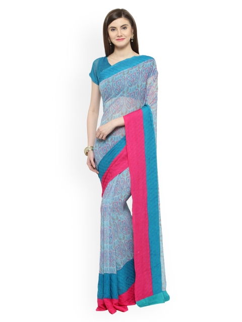 

Shaily Blue Printed Satin Saree