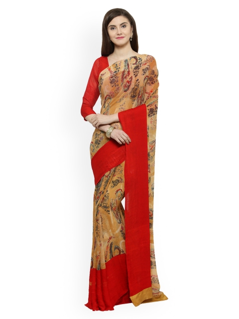 

Shaily Brown Printed Satin Saree