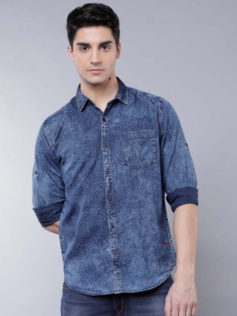 

LOCOMOTIVE Men Blue Slim Fit Faded Denim Casual Shirt