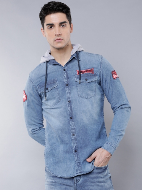 

LOCOMOTIVE Men Blue Slim Fit Faded Denim Casual Shirt
