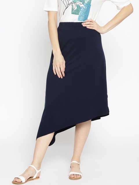 

Cottonworld Women Navy Solid Midi A-Line Skirt, Navy blue