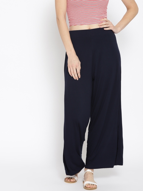 

Cottonworld Women Navy Blue Regular Fit Solid Parallel Trousers