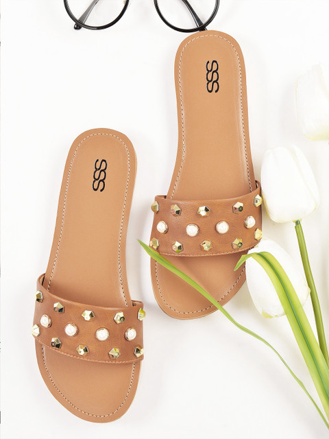 

Street Style Store Women Brown Embellished Open Toe Flats