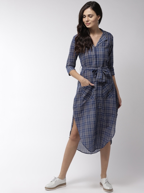 

MISH Women Navy Blue Checked Shirt Dress