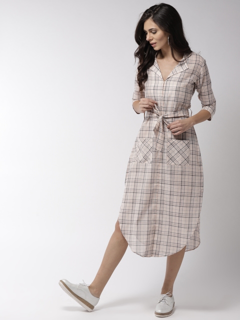 

MISH Women Pink & Grey Checked Shirt Dress
