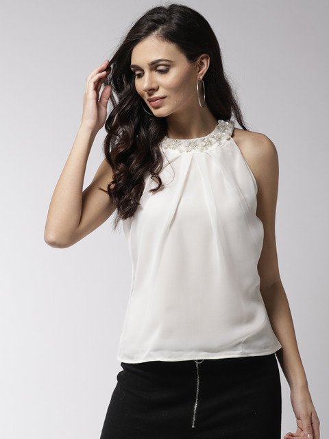 

MISH Women Off-White Solid Top
