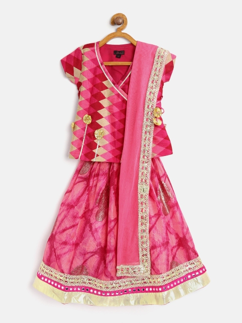 

pspeaches Girls Pink & Beige Printed Ready to Wear Lehenga & Blouse with Dupatta