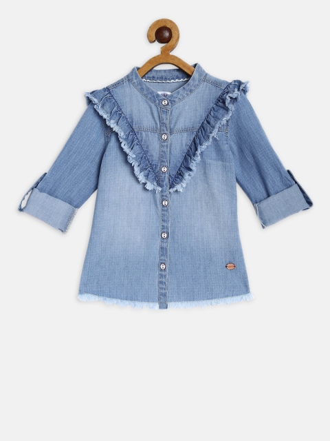 

U.S. Polo Assn. Kids Girls Blue Regular Fit Self Design Casual Shirt
