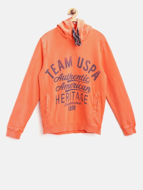 

U.S. Polo Assn. Kids Boys Orange Printed Hooded Sweatshirt