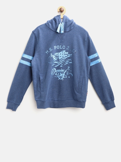 

U.S. Polo Assn. Kids Boys Blue Printed Hooded Sweatshirt