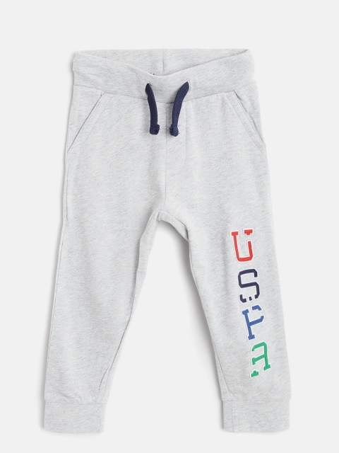 

U.S. Polo Assn. Kids Boys Grey Melange Solid Joggers with Applique Detail