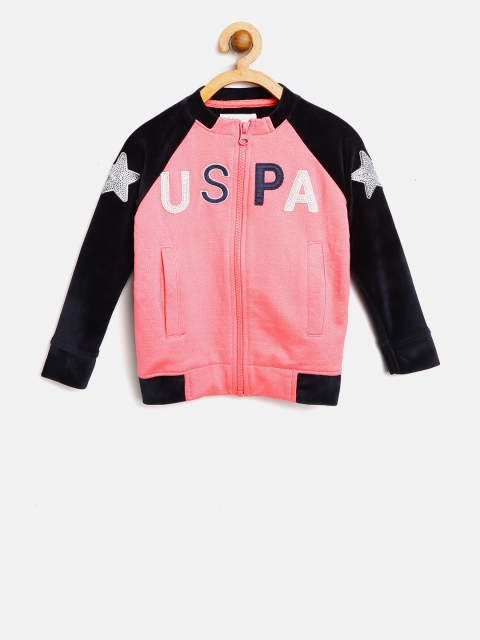 

U.S. Polo Assn. Kids Girls Pink & Black Applique Detail Sweatshirt