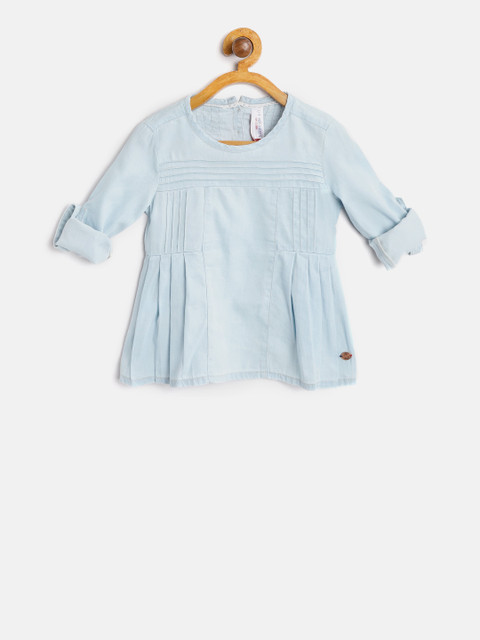 

U.S. Polo Assn. Kids Girls Blue Solid Chambray A-Line Top
