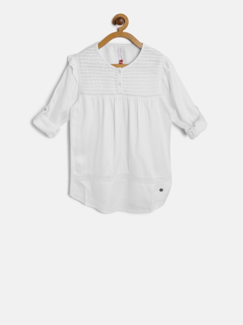 

U.S. Polo Assn. Kids Girls Off-White Self Design Top