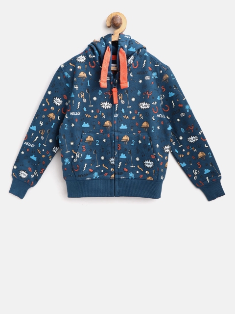 

U.S. Polo Assn. Kids Boys Navy Blue Printed Hooded Sweatshirt