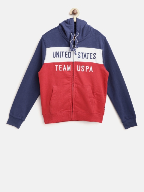 

U.S. Polo Assn. Kids Boys Navy Blue & Red Colourblocked Hooded Sweatshirt