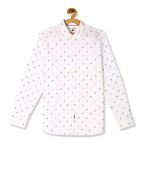

U.S. Polo Assn. Kids Boys White Regular Fit Printed Casual Shirt
