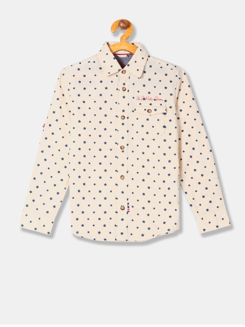 

U.S. Polo Assn. Kids Boys Cream-Coloured Regular Fit Printed Casual Shirt