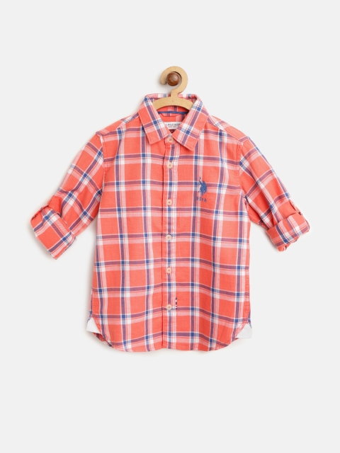

U.S. Polo Assn. Kids Boys Orange & White Regular Fit Checked Casual Shirt