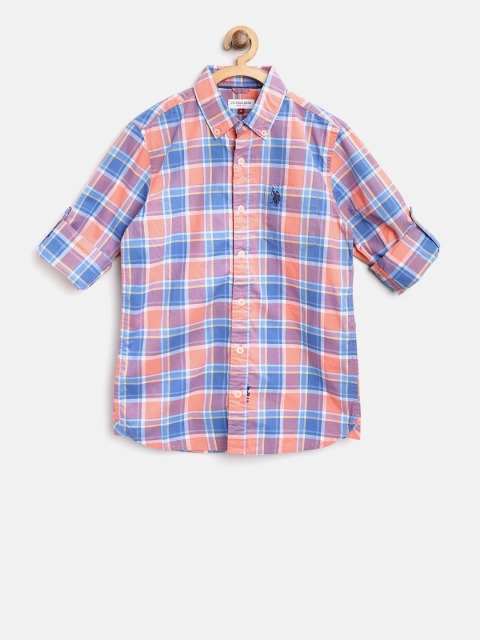

U.S. Polo Assn. Kids Blue & Peach-Coloured Regular Fit Checked Casual Shirt