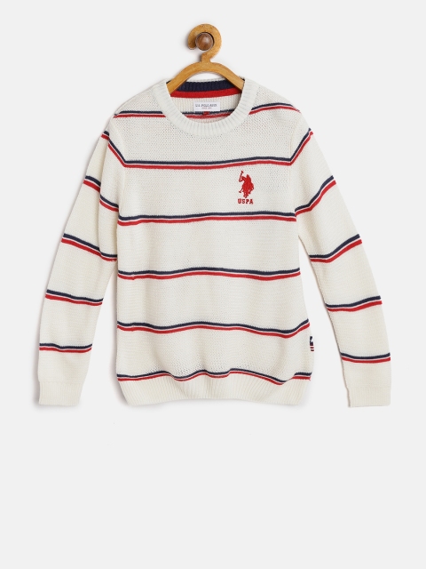 

U.S. Polo Assn. Kids Boys Off-White & Red Striped Pullover