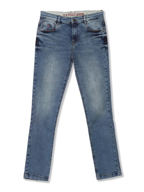 

U.S. Polo Assn. Kids Boys Blue Slim Fit Mid-Rise Low Distress Stretchable Jeans