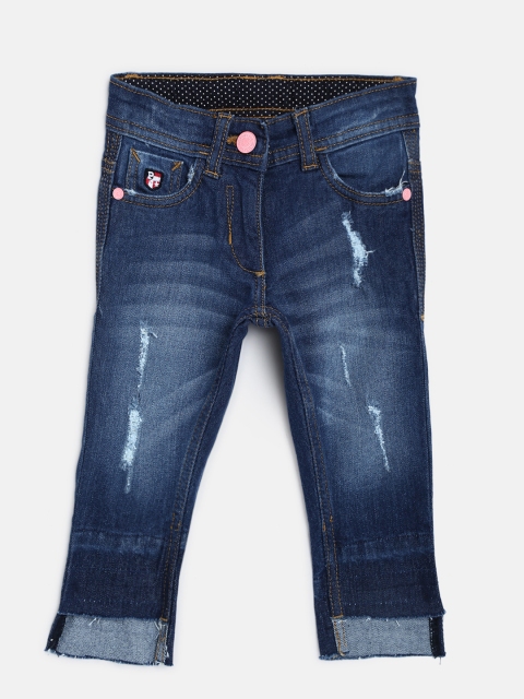 

U.S. Polo Assn. Kids Girls Blue Mid-Rise Mildly Distressed Stretchable Jeans