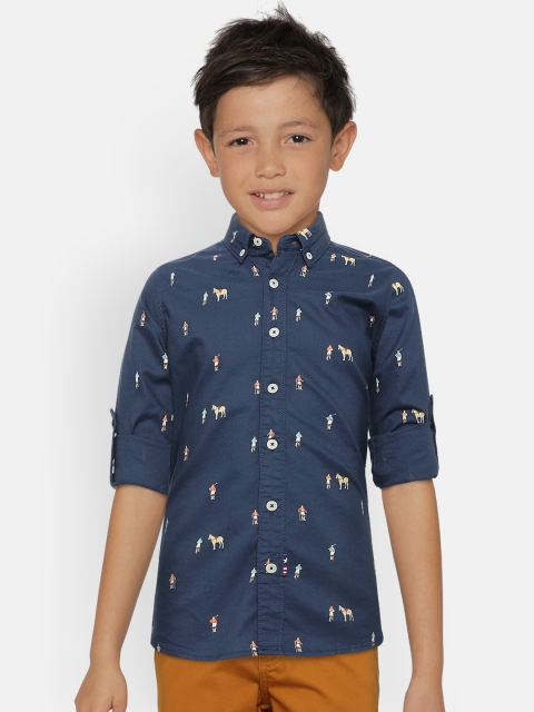 

U.S. Polo Assn. Kids Boys Navy Blue & Beige Regular Fit Printed Casual Shirt