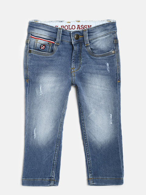 

U.S. Polo Assn. Kids Boys Blue Skinny Fit Mid-Rise Low Distress Stretchable Jeans