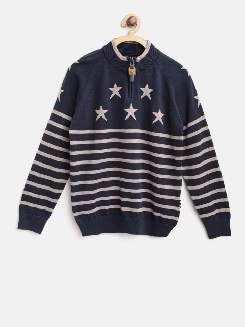 

U.S. Polo Assn. Kids Boys Navy Blue & Beige Striped Pullover