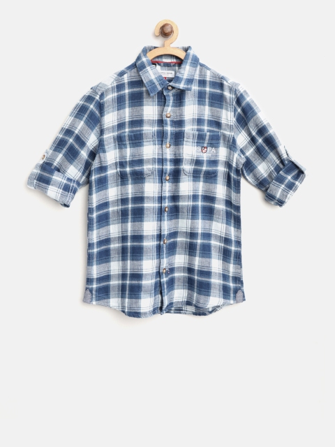 

U.S. Polo Assn. Kids Boys Blue & Off-White Regular Fit Checked Casual Shirt