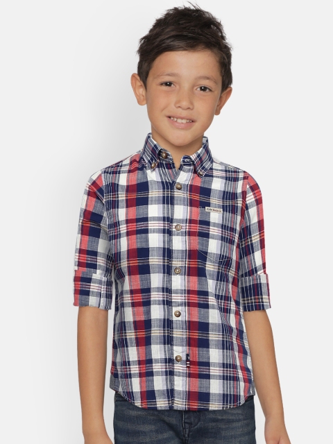 

U.S. Polo Assn. Kids Boys Blue & Red Regular Fit Checked Casual Shirt