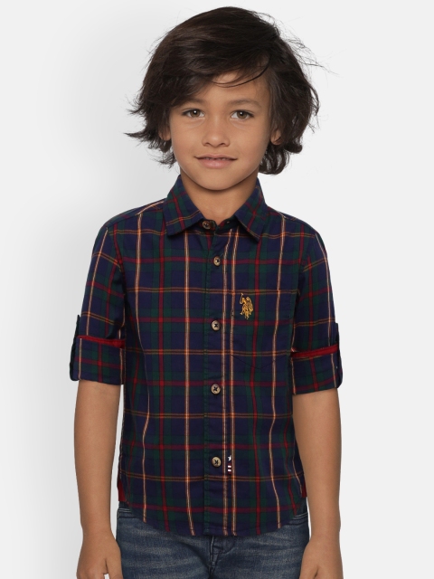 

U.S. Polo Assn. Kids Boys Navy Blue & Green Checked Casual Shirt