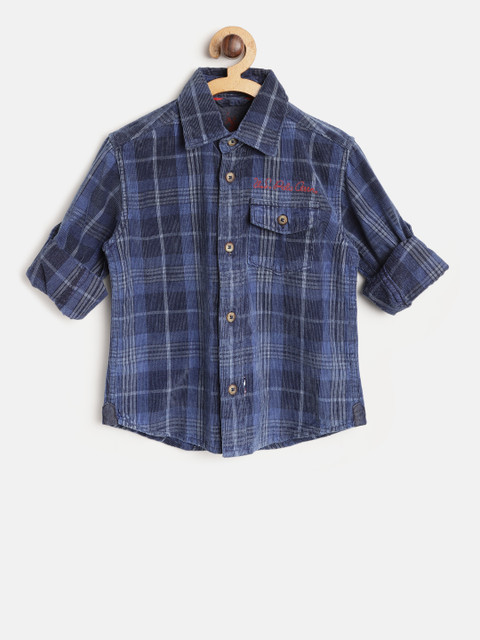 

U.S. Polo Assn. Kids Boys Navy Blue Regular Fit Checked Corduroy Casual Shirt