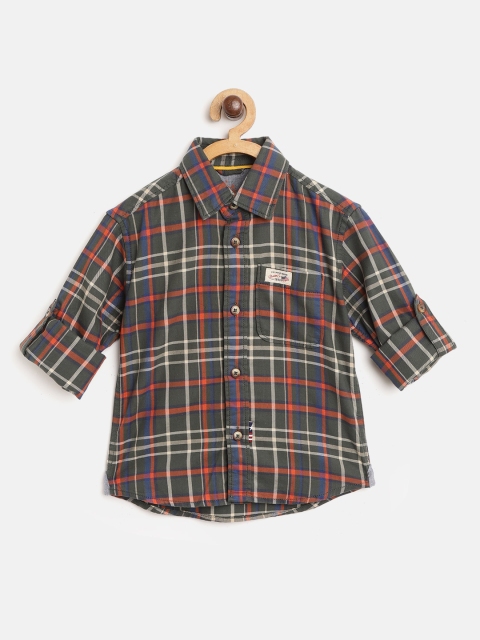 

U.S. Polo Assn. Kids Boys Olive Green & Orange Regular Fit Checked Casual Shirt