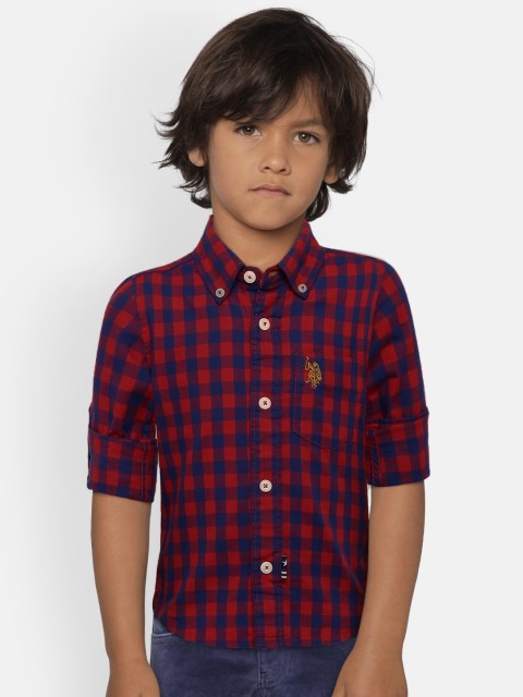 

U.S. Polo Assn. Kids Boys Red & Navy Blue Checked Casual Shirt