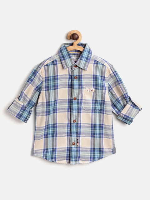 

U.S. Polo Assn. Kids Boys Blue & Beige Regular Fit Checked Casual Shirt