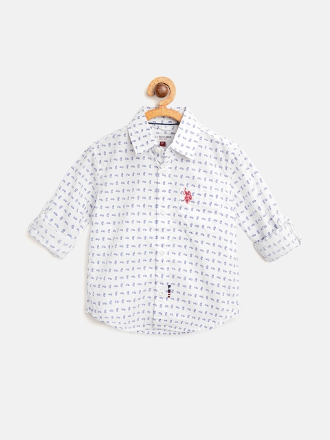 

U.S. Polo Assn. Kids Boys White & Blue Regular Fit Printed Casual Shirt
