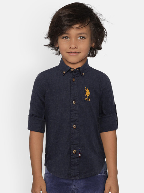 

U.S. Polo Assn. Kids Boys Navy Blue Solid Casual Shirt
