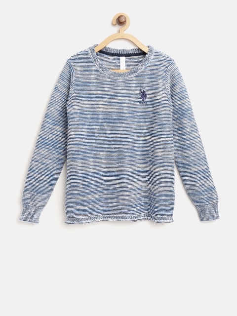

U.S. Polo Assn. Kids Girls Blue & White Self-Striped Pullover