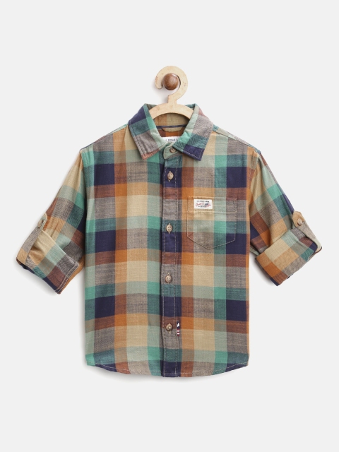 

U.S. Polo Assn. Kids Boys Brown & Green Regular Fit Checked Casual Shirt