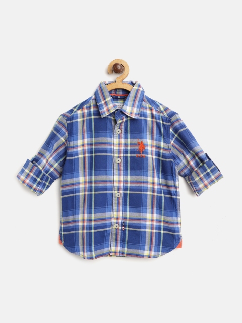 

U.S. Polo Assn. Kids Boys Blue & Off-White Regular Fit Checked Casual Shirt