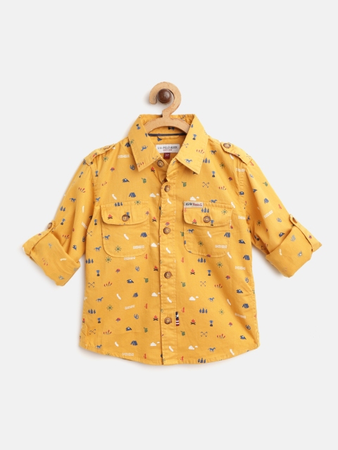 

U.S. Polo Assn. Kids Boys Mustard Yellow & Blue Regular Fit Printed Casual Shirt