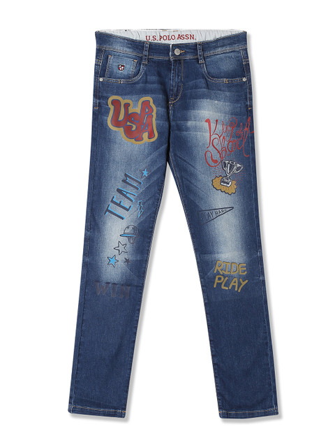 

U.S. Polo Assn. Kids Boys Navy Blue & Red Slim Fit Mid-Rise Clean Look Jeans