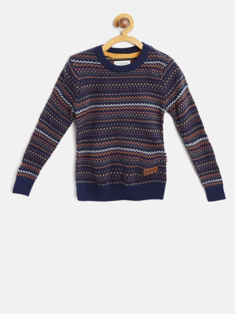 

U.S. Polo Assn. Kids Boys Navy Blue Self Design Pullover