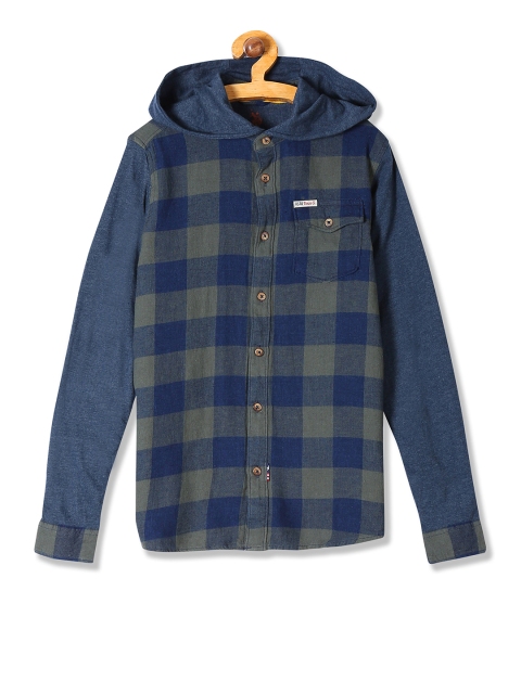 

U.S. Polo Assn. Kids Boys Blue & Olive Green Regular Fit Checked Casual Shirt