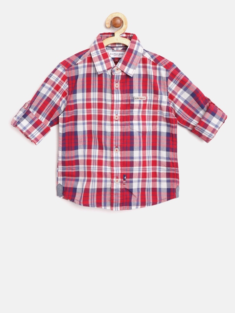 

U.S. Polo Assn. Kids Boys Red & Blue Regular Fit Checked Casual Shirt