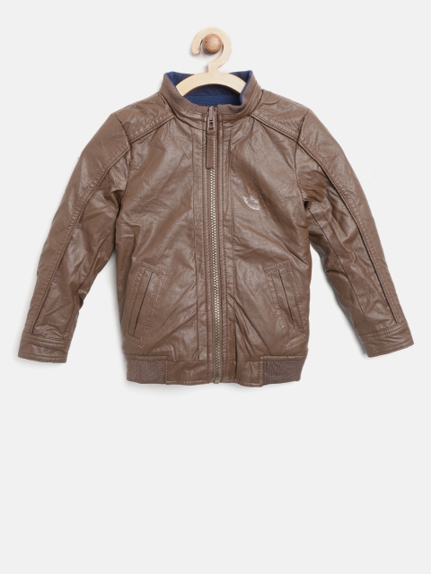 

U.S. Polo Assn. Kids Boys Brown & Navy Blue Solid Reversible Bomber Jacket
