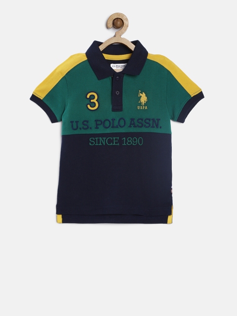 

U.S. Polo Assn. Kids Boys Green & Navy Blue Colourblocked Polo Collar T-shirt