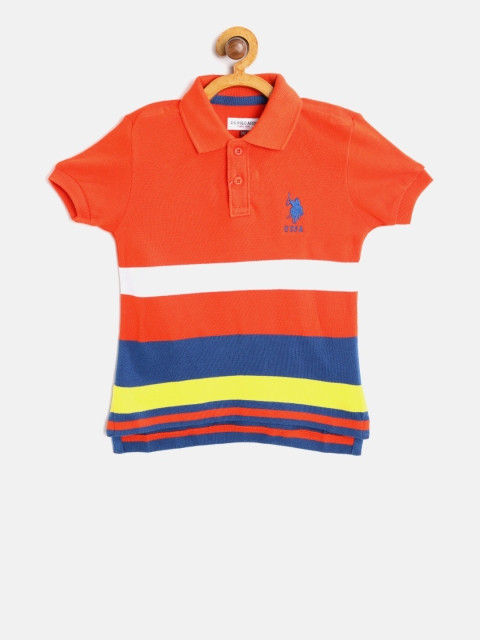 

U.S. Polo Assn. Kids Boys Orange & Blue Striped Polo Collar T-shirt
